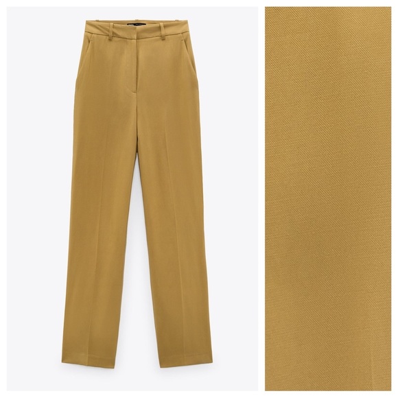 NWT. Zara Tan Full Length High-Waisted Wide Leg Menswear Trousers/Pants Size XL - Picture 5 of 10